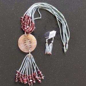 Handmade Jade and Garnet Necklace/ Earrings set